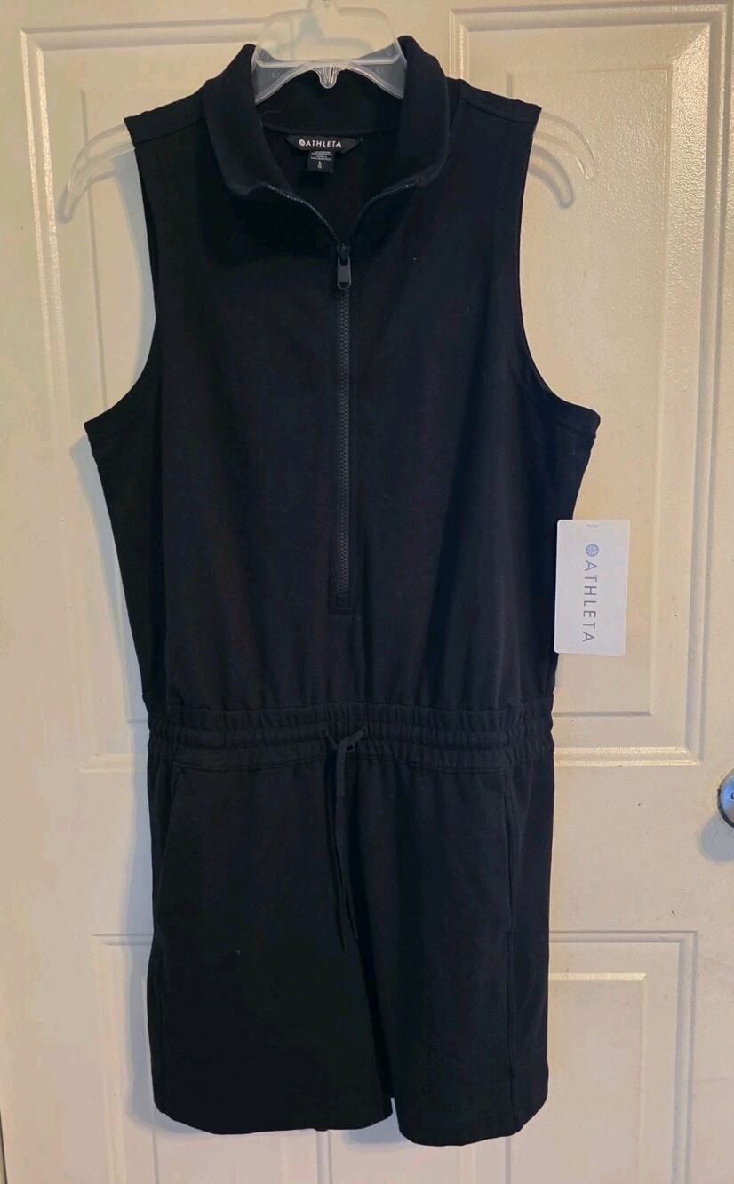 Athleta Retroterry Romper Size Large Black One Piece Shorts Athleisure NWT